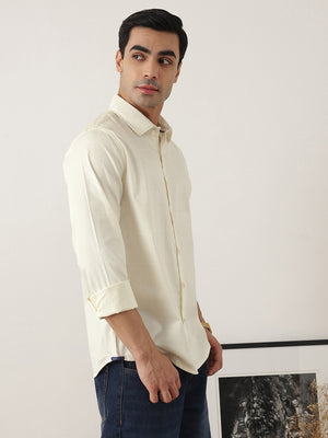 Thomas Scott Men Premium Lemon Regular Fit Long Sleeves Spread Collar Windowpane Checks Cotton Lycra Casual Shirt