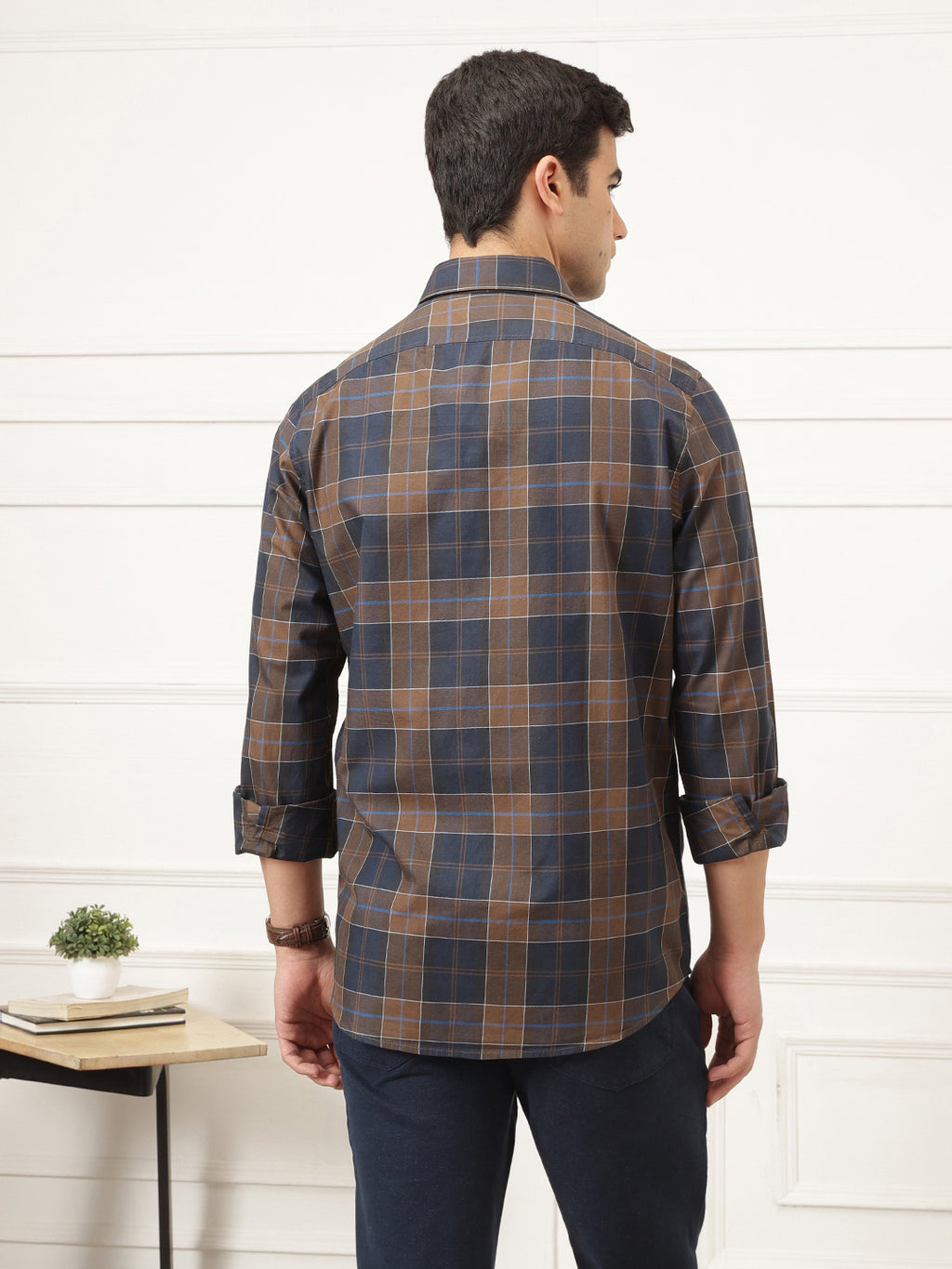 Brown Premium Regular Fit Tartan Checks Cotton Twill Shirt For Men