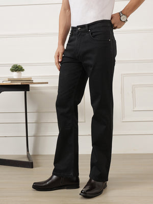 Black Smart Bootcut Fit Mid-Rise No Faded Clean Look Stretchable Jeans For Men