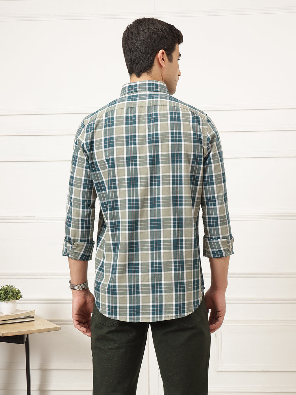 Olive Premium Regular Fit Tartan Checks Cotton Oxford Shirt For Men