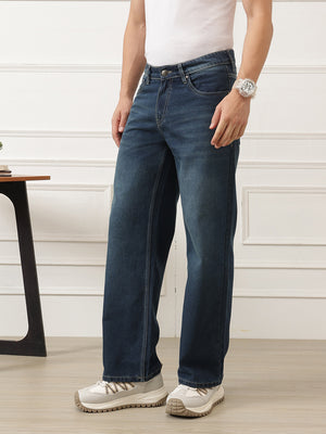 Blue Smart Baggy Fit Mid-Rise Clean Look Non Stretchable Jeans For Men