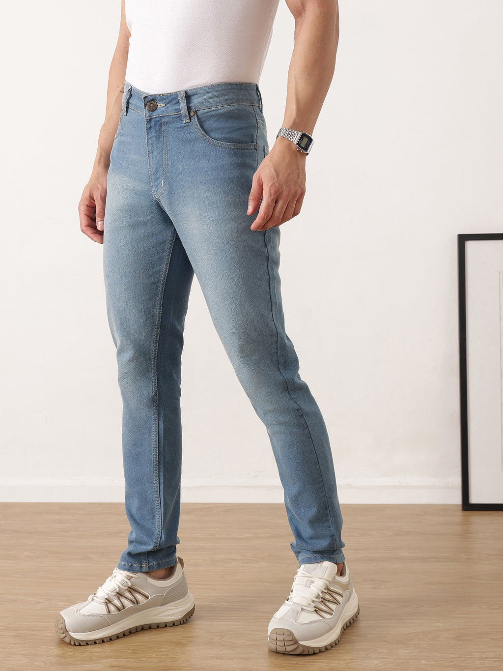 Thomas Scott Men Mid Blue Smart Skinny Fit Mid-Rise Clean Look Stretchable Jeans