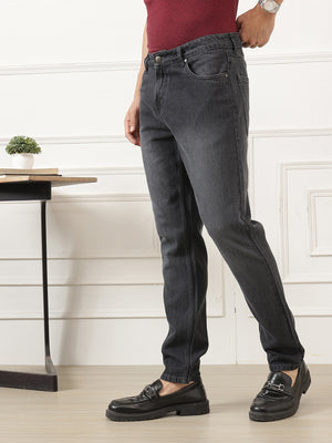 Mid Black Smart Slim Fit Mid-Rise Clean Look Non-Stretchable Jeans For Men