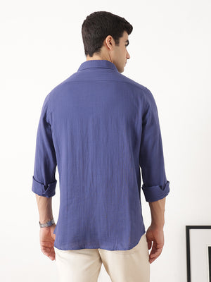 Royal Blue Premium Regular Fit Long Sleeves Spread Collar Solid Cotton Casual Shirt For Men
