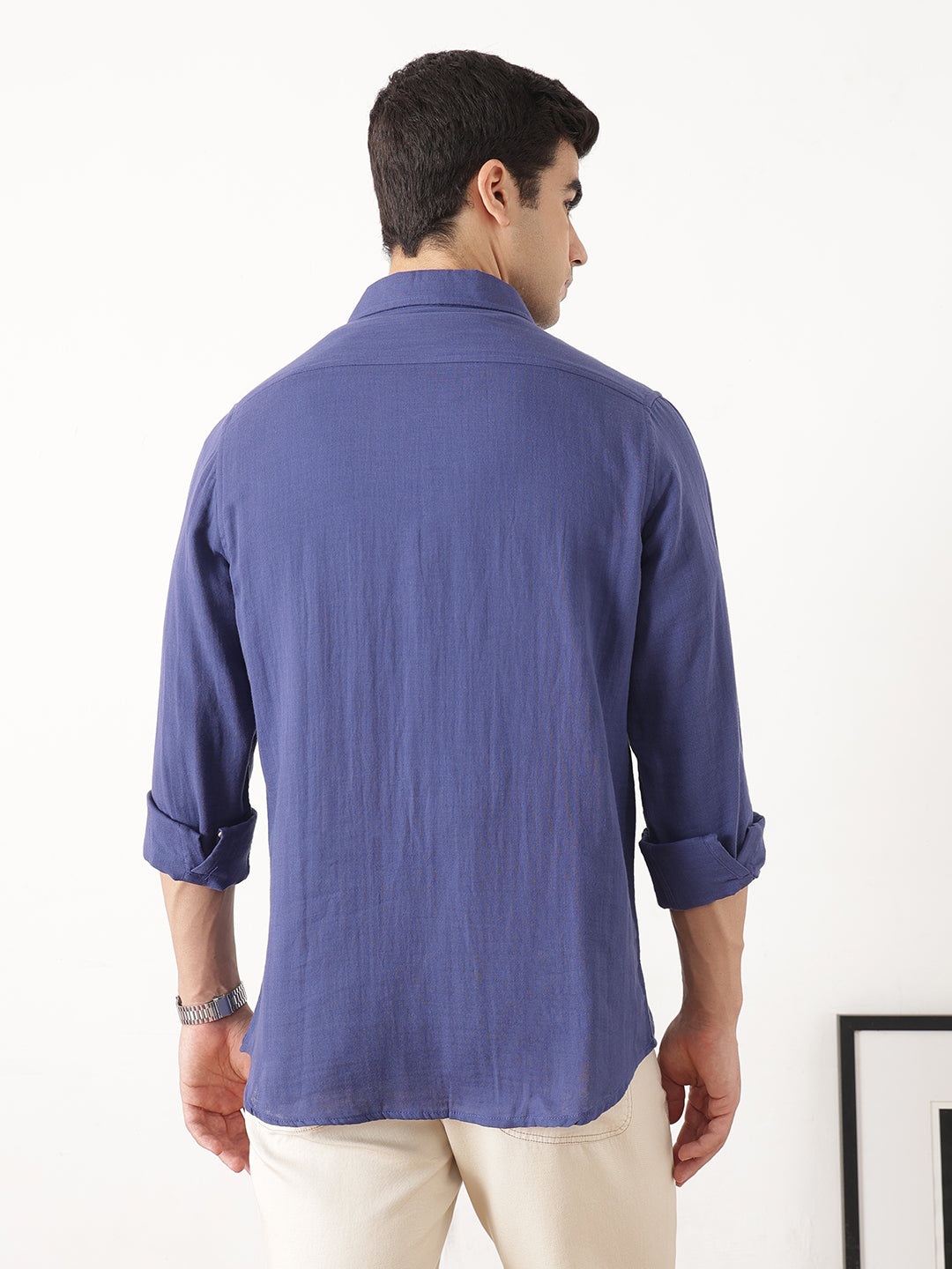 Royal Blue Premium Regular Fit Long Sleeves Spread Collar Solid Cotton Casual Shirt For Men