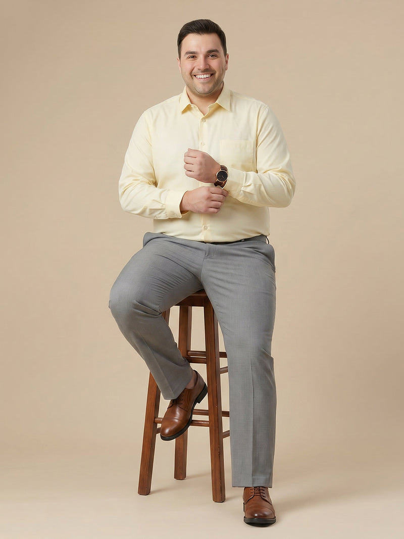 Thomas Scott Men Premium Lemon Plus Size Regular Fit Long Sleeves Spread Collar Textured Cotton Formal Shirt