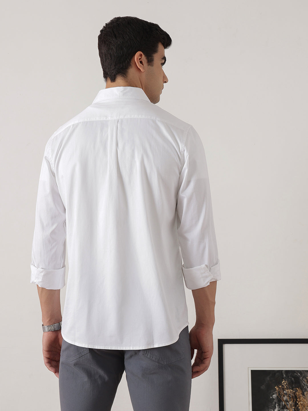 White Premium Slim Fit Solid Cotton Casual Shirt For Men