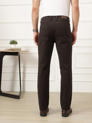 Brown Smart Straight Fit Mid-Rise Solid Woven Trouser For Men