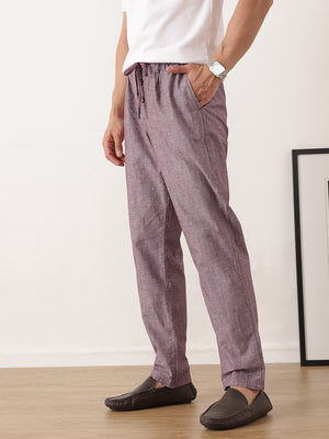 Thomas Scott Men Maroon Smart Relaxed Fit Mid-Rise Solid Cotton Linen Pleated Casual Trousers