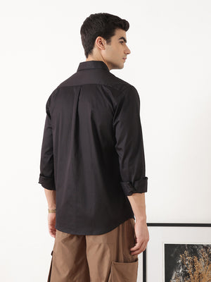 Black Premium Slim Fit Solid Cotton Casual Shirt For Men