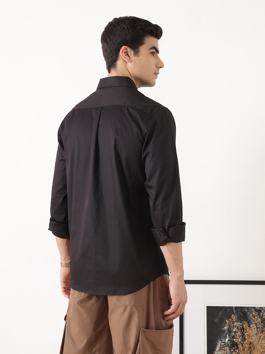 Black Premium Slim Fit Solid Cotton Casual Shirt For Men
