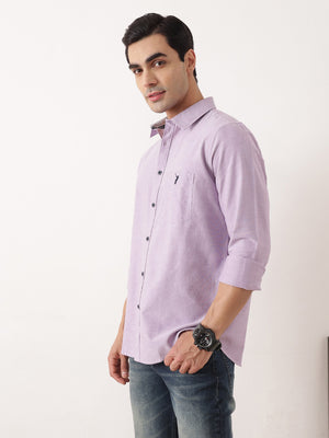 Thomas Scott Men Purple Premium Slim Fit Long Sleeves Spread Collar Solid Cotton Twill Casual Shirt
