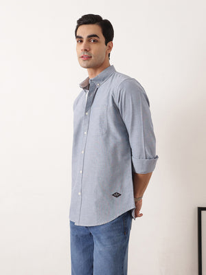 Thomas Scott Men Beige Navy Premium Slim Fit Long Sleeves Button-Down Collar Solid Cotton Oxford Casual Shirt