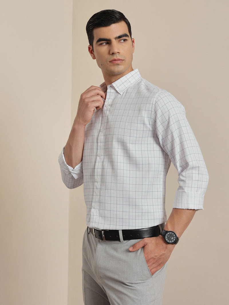 Thomas Scott Men Smart White Regular Fit Long Sleeves Button Down Collar Windowpane Checks Formal Shirt