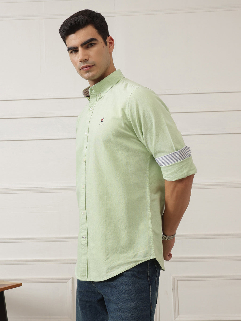 Pista Premium Regular Fit Button-Down Collar Solid Pure Cotton Casual Shirt For Men