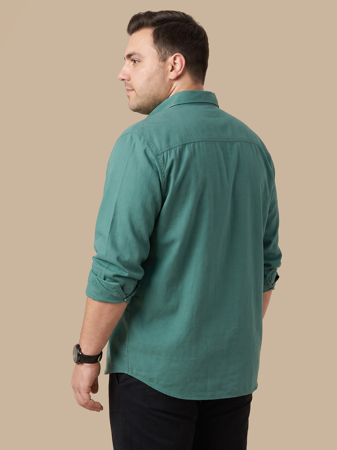 Olive Cricket Club Collection Regular Fit Plus Size Button Down Collar Twill Shirt For Men