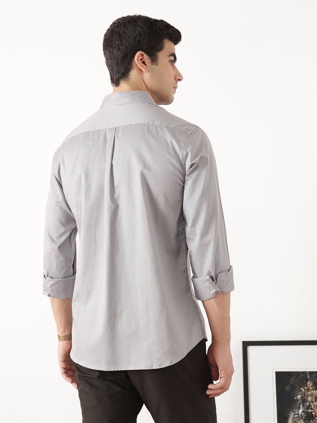 Grey Premium Slim Fit Solid Cotton Casual Shirt For Men