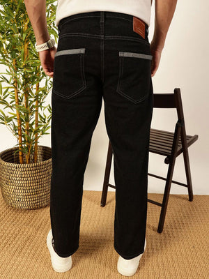 Black Smart Tapered Fit Mid-Rise Clean Look Cropped Stretchable Jeans For Men
