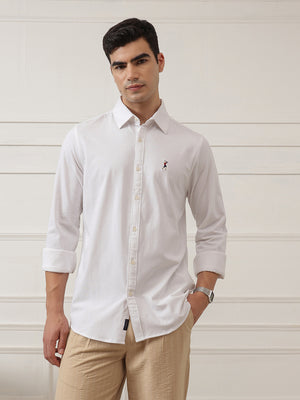White Premium Regular Fit Spread Collar Full Sleeve Solid Cotton Casual Shirt For Men