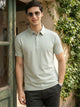 Thomas Scott Men Sage Green Regular Fit Short Sleeves Viscose Rayon Solid Knitted Polo Collar Performance Tshirt