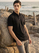 Black Regular Fit Short Sleeves Viscose Rayon Solid Knitted Polo Collar Performance Tshirt For Men