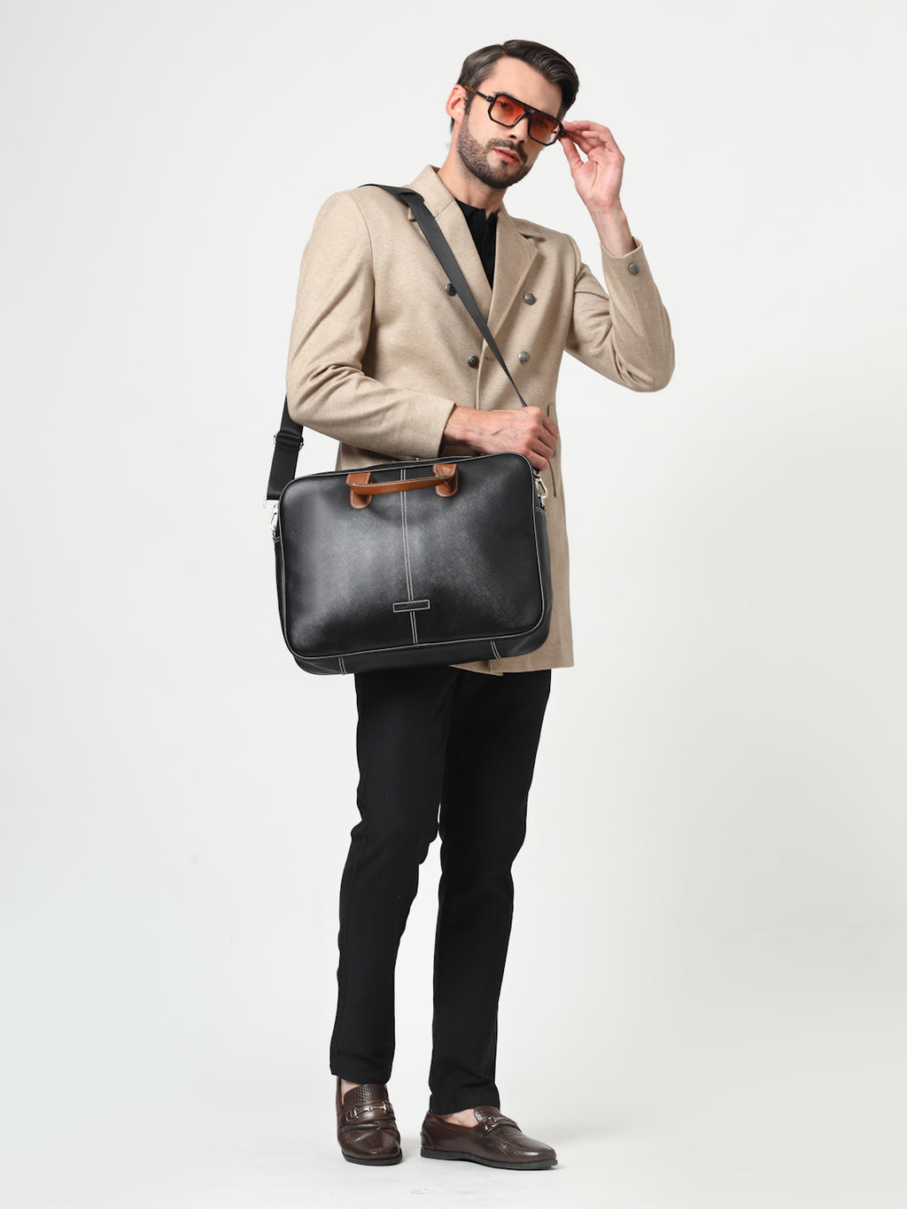 Thomas Scott Men Textured PU Laptop Bag