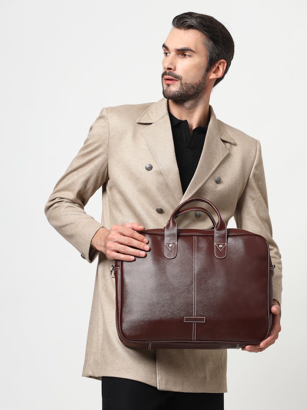Thomas Scott Men Textured PU Laptop Bag