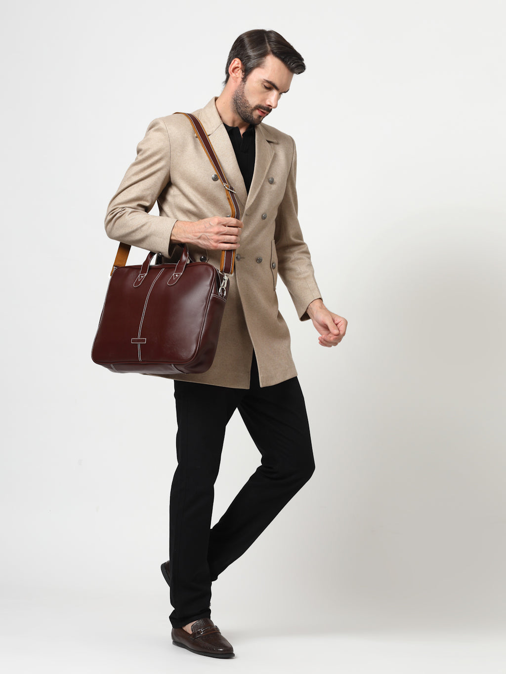 Thomas Scott Men Textured PU Laptop Bag