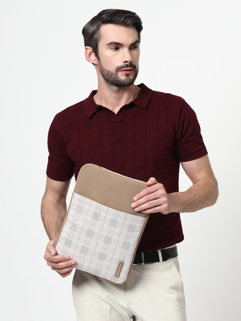 Thomas Scott Men Checked PU Laptop Bag