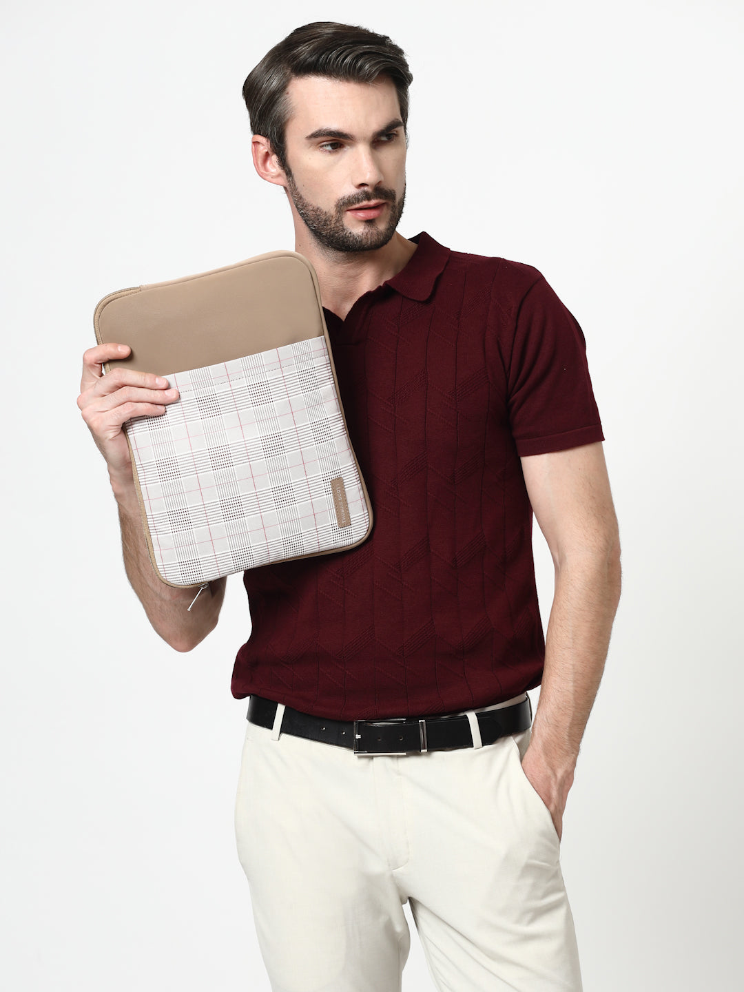 Thomas Scott Men Checked PU Laptop Bag