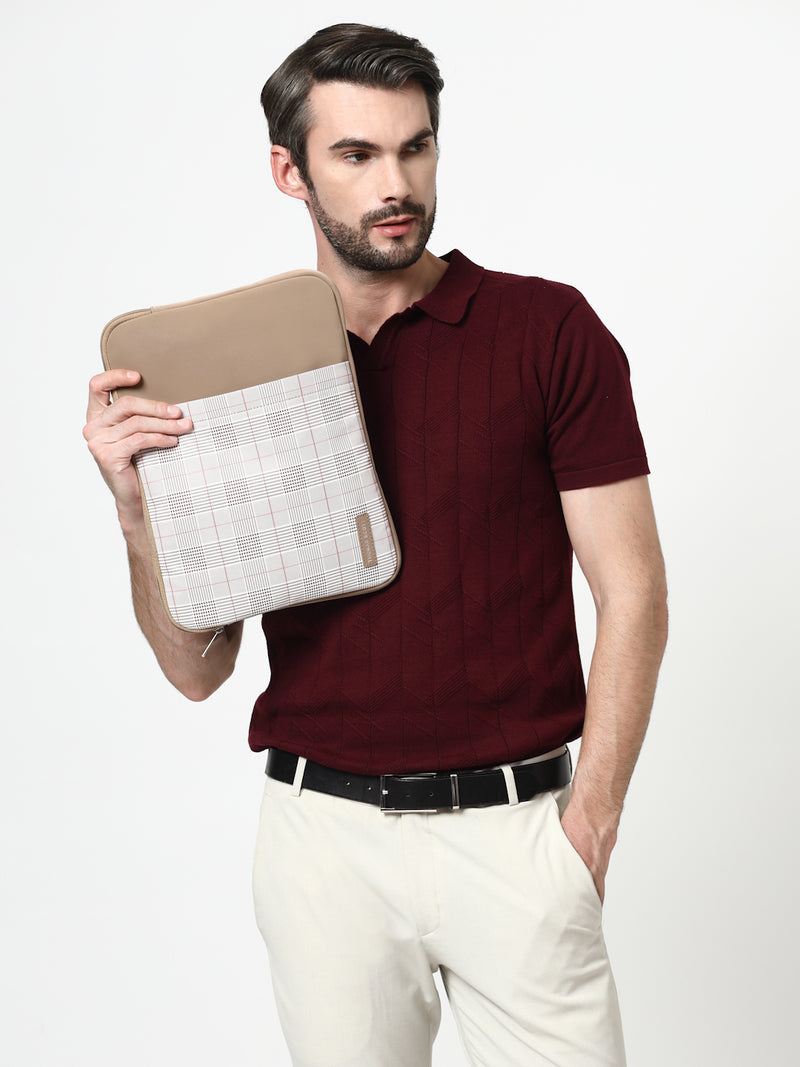 Thomas Scott Men Checked PU Laptop Bag