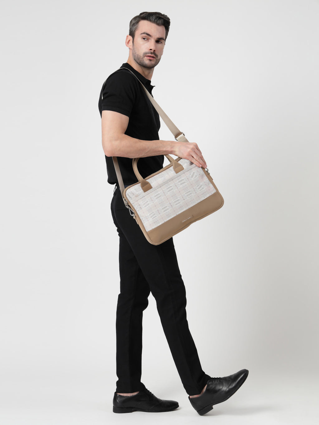 Thomas Scott Men Checked PU Laptop Bag