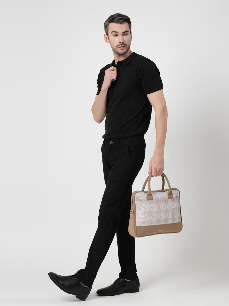 Thomas Scott Men Checked PU Laptop Bag