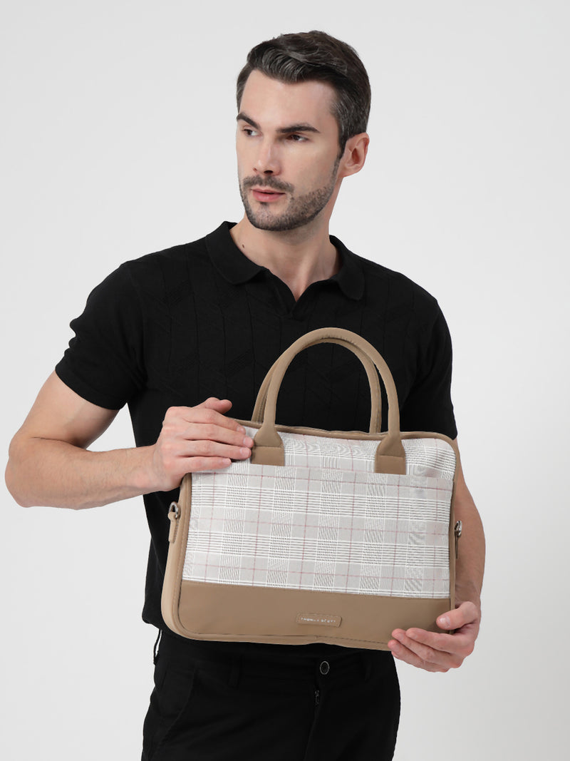 Thomas Scott Men Checked PU Laptop Bag