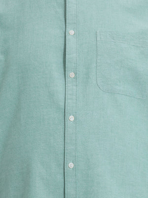 Thomas Scott Men Premium Green Plus Size Regular Fit Long Sleeves Button-Down Collar Solid Cotton Casual Shirt