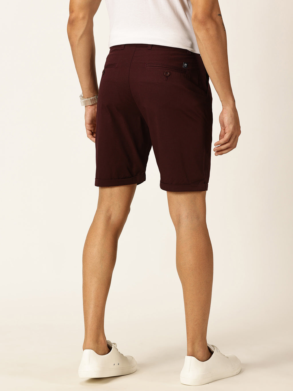 Thomas Scott Men Wine Smart Regular Fit Mid-Rise Solid Cotton Woven Chinos Shorts