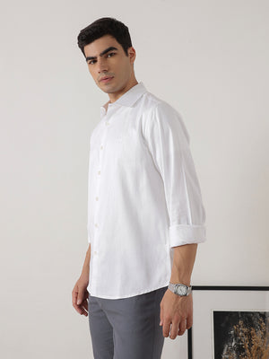 White Premium Slim Fit Solid Cotton Casual Shirt For Men