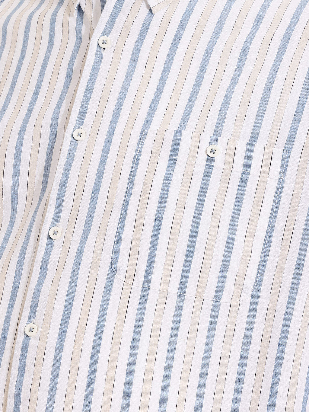 Thomas Scott Men Premium Blue Plus Size Regular Fit Long Sleeves Button Down Collar Vertical Stripes Cotton Linen Casual Shirt