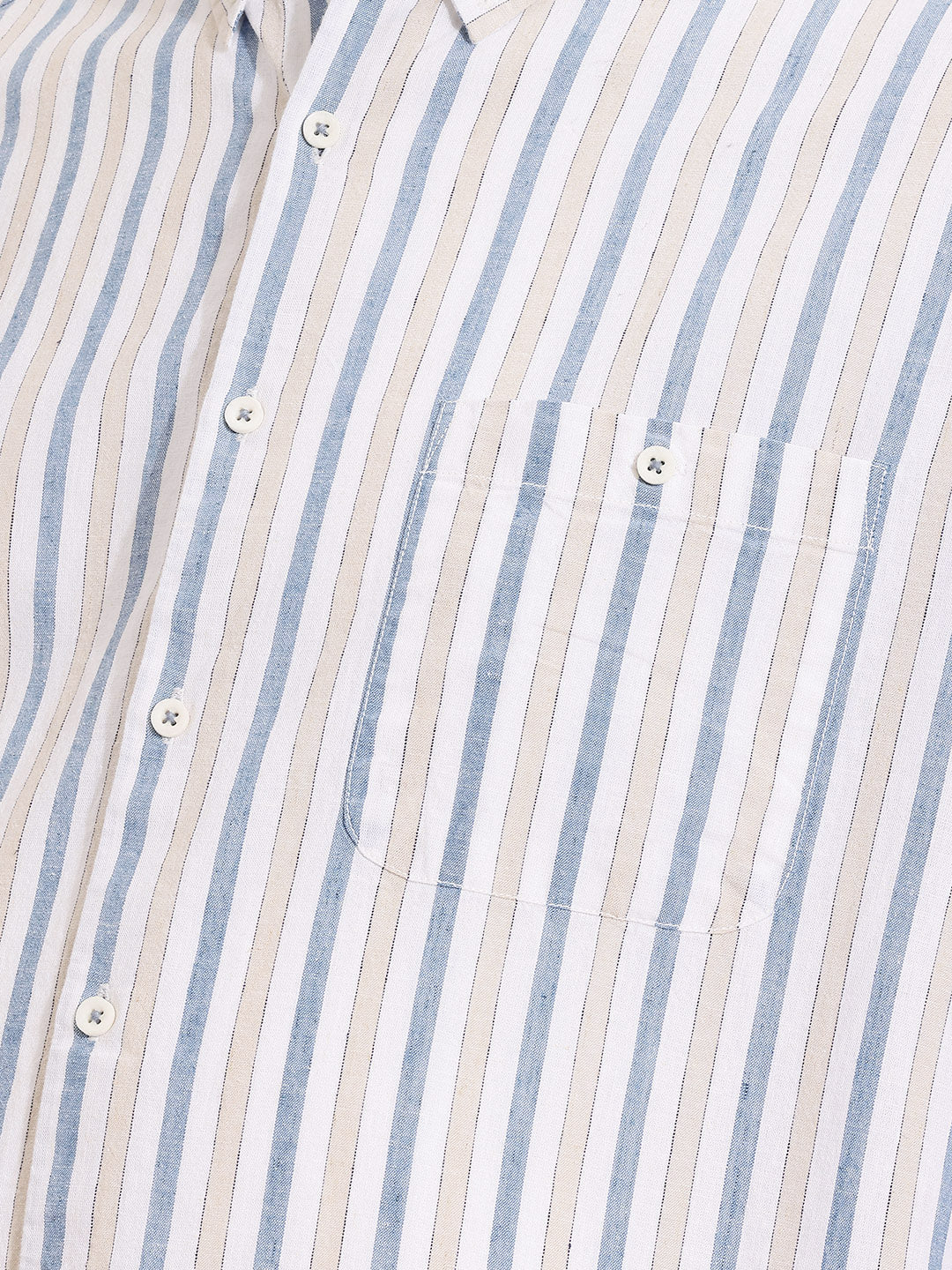 Thomas Scott Men Premium Blue Plus Size Regular Fit Long Sleeves Button Down Collar Vertical Stripes Cotton Linen Casual Shirt