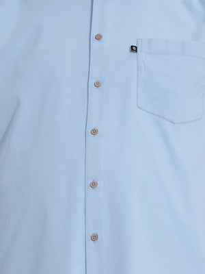 Thomas Scott Men Premium Blue Plus Size Regular Fit Short Sleeves Spread Collar Solid Twill Casual Shirt