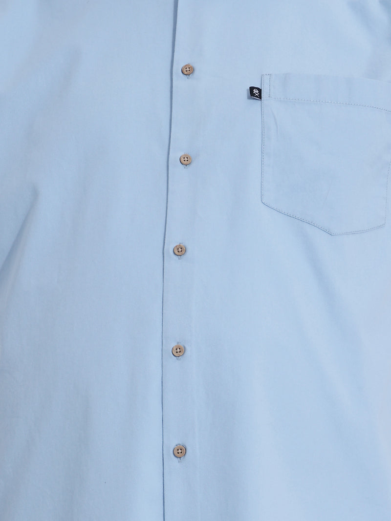 Thomas Scott Men Premium Blue Plus Size Regular Fit Short Sleeves Spread Collar Solid Twill Casual Shirt