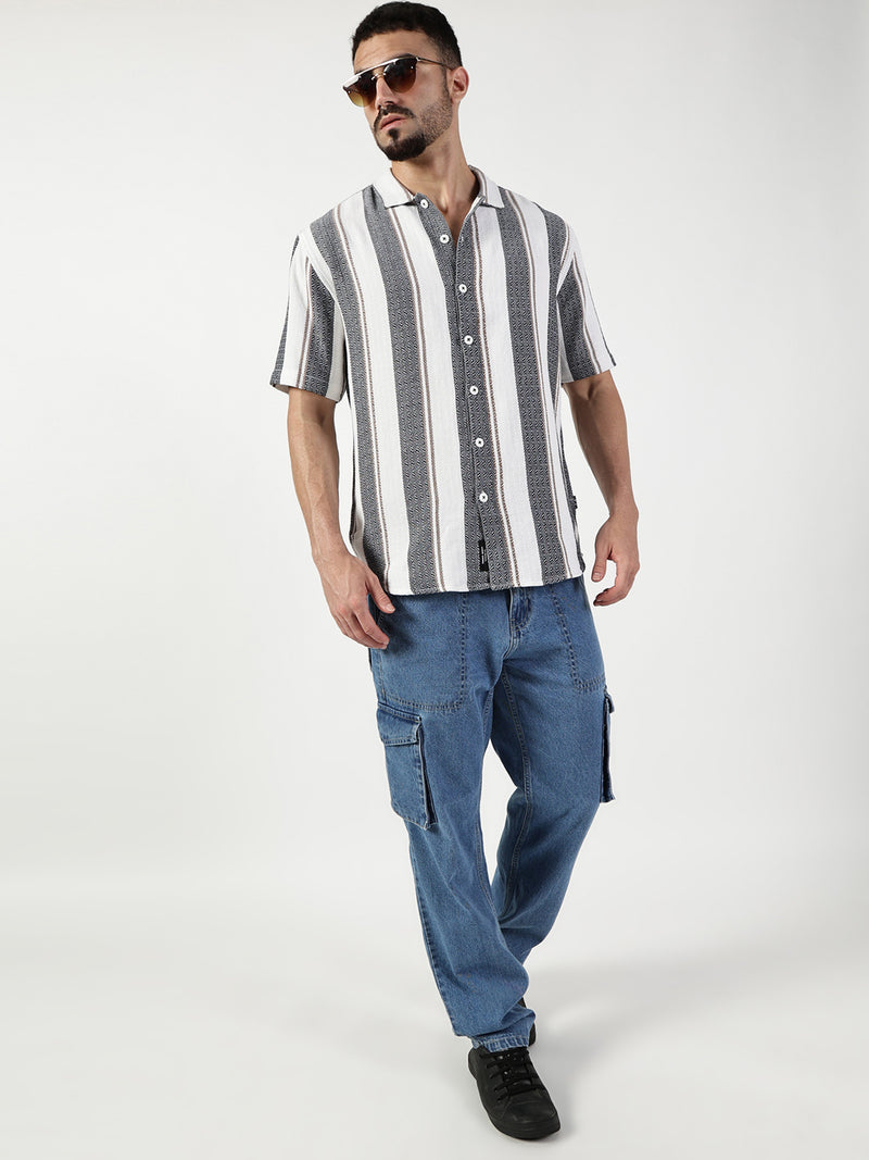 Thomas Scott Men Premium Slim Fit Opaque Striped Casual Shirt