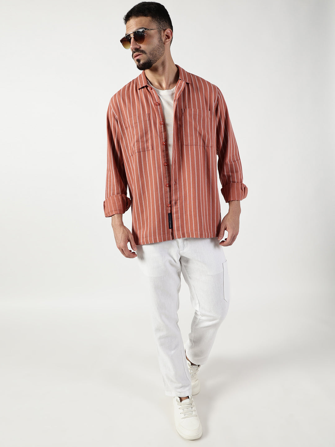 Thomas Scott Men Premium Slim Fit Opaque Striped Casual Shirt