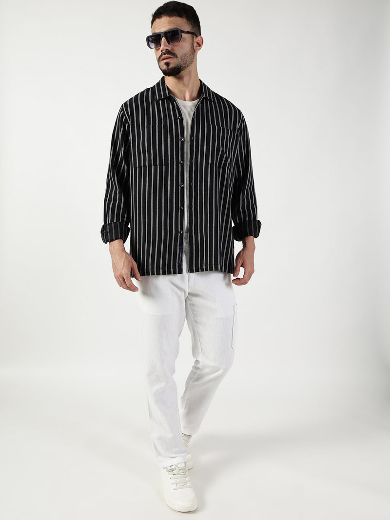 Thomas Scott Men Premium Slim Fit Opaque Striped Casual Shirt