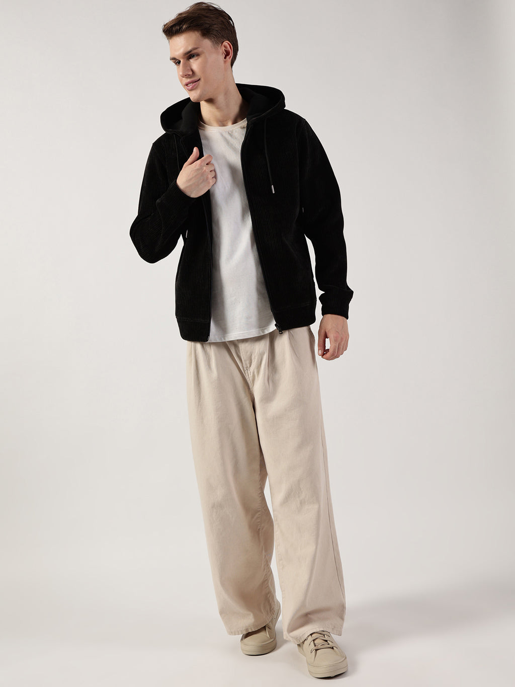 Black Regular Fit Long Sleeves Solid Jacket