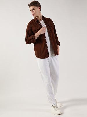 Brown Premium Slim Fit Opaque Corduroy Casual Shirt