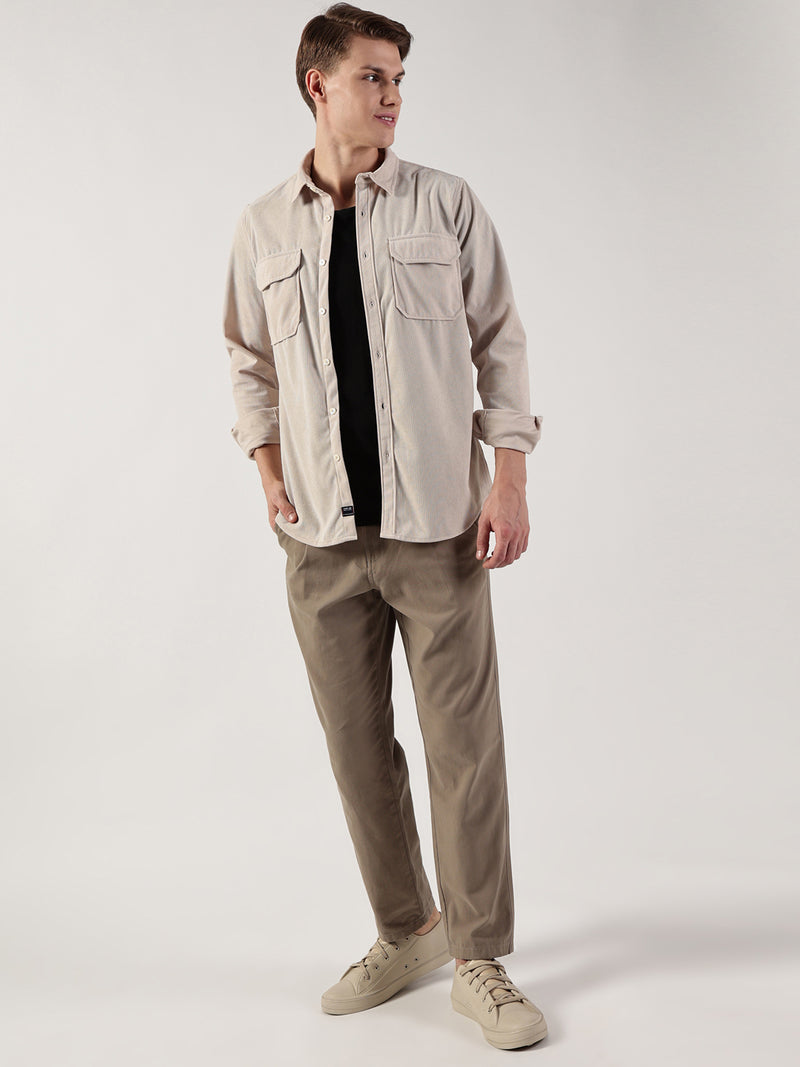 Thomas Scott Men Premium Slim Fit Opaque Corduroy Casual?Shirt