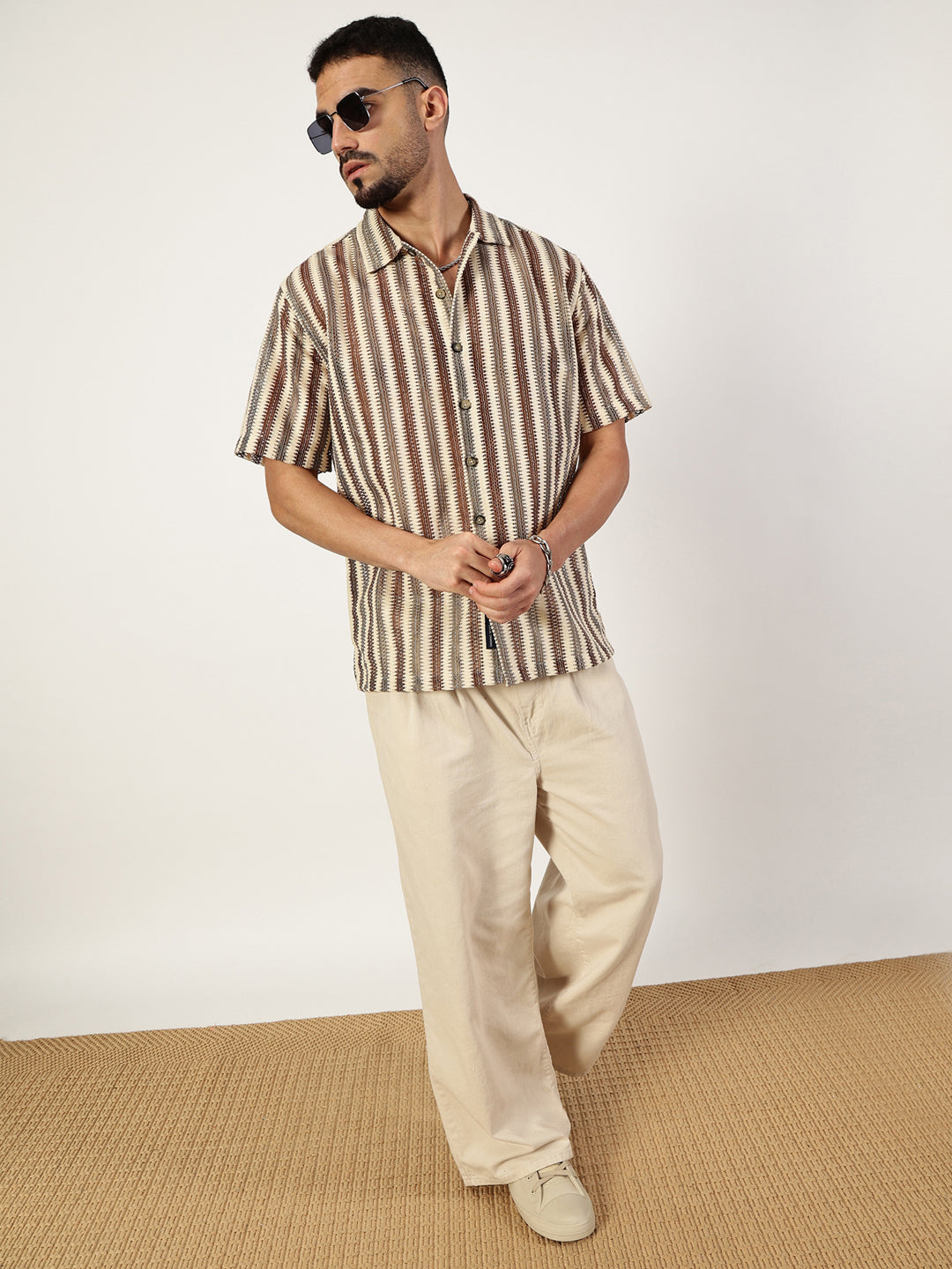 Thomas Scott Men Premium Slim Fit Opaque Striped Casual Shirt