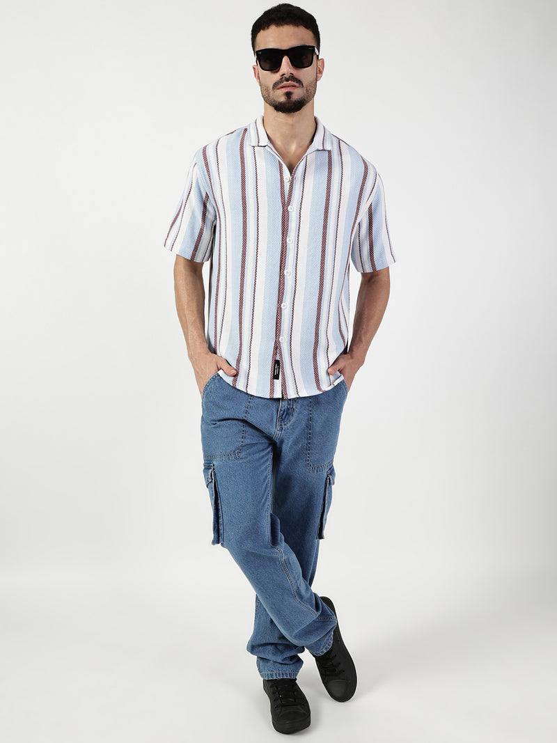 Thomas Scott Men Premium Slim Fit Opaque Striped Casual Shirt
