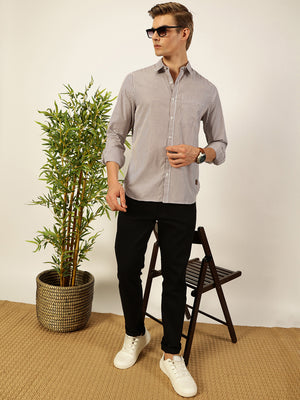 Thomas Scott Men Smart Spread Collar Vertical Striped Cotton Slim Fit Casual Shirt